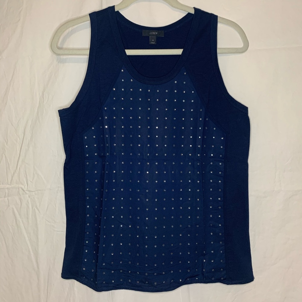 J Crew Navy Embellished Racerback Tank